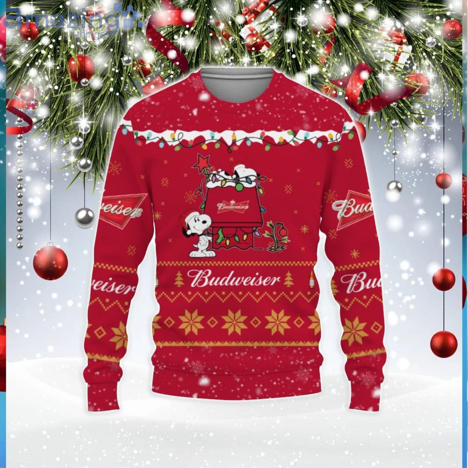 Budweiser Beers American Whiskey Beers Merry Christmas Snoopy House Cute Gift 3D Ugly Christmas Sweater Product Photo 1