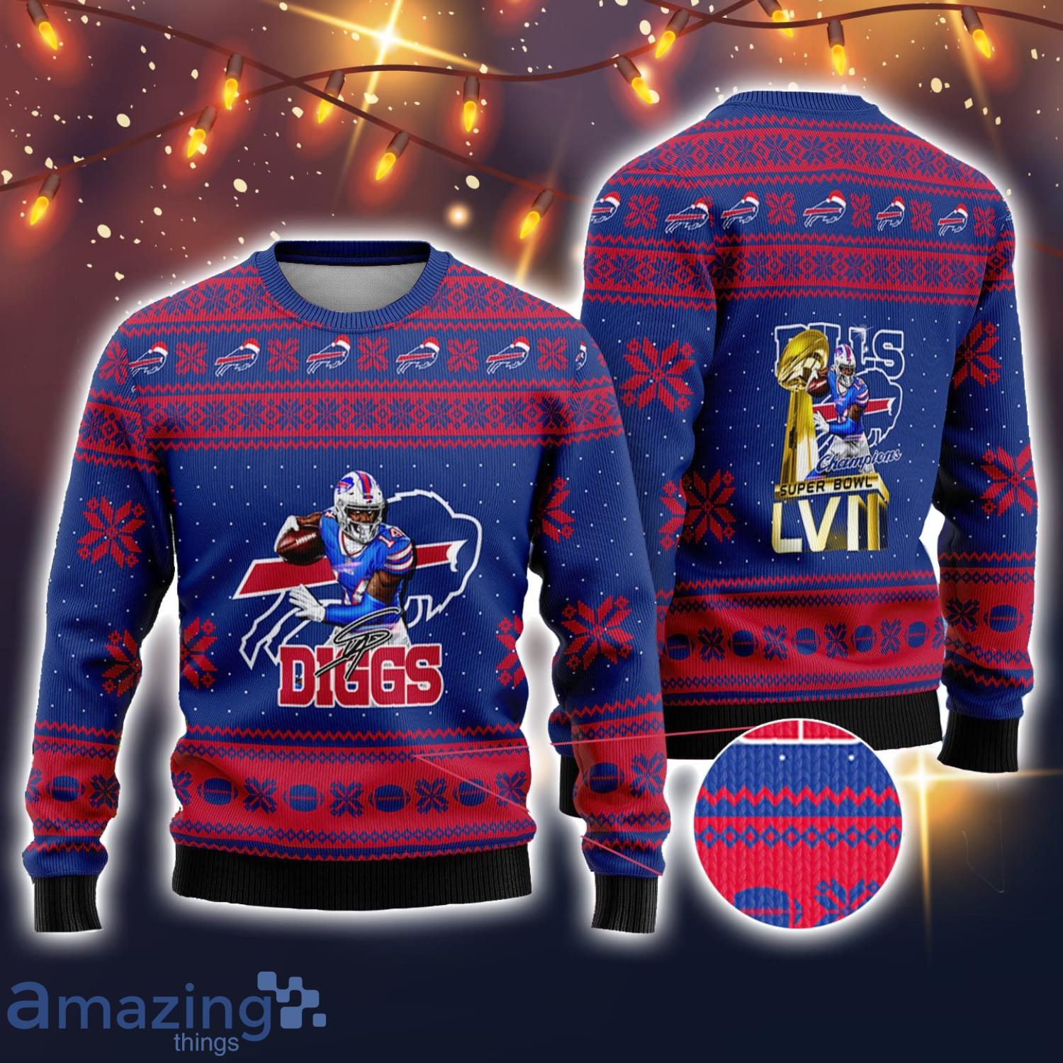 Buffalo Bills Stefon Diggs #14 Super Bowl LVII Champions 2023 Sport Player Ugly Christmas Sweater Christmas Gift image Buffalo Bills Stefon Diggs #14 Super Bowl LVII Champions 2023 Sport Player Ugly Christmas Sweater Christmas Gift Product Photo 1