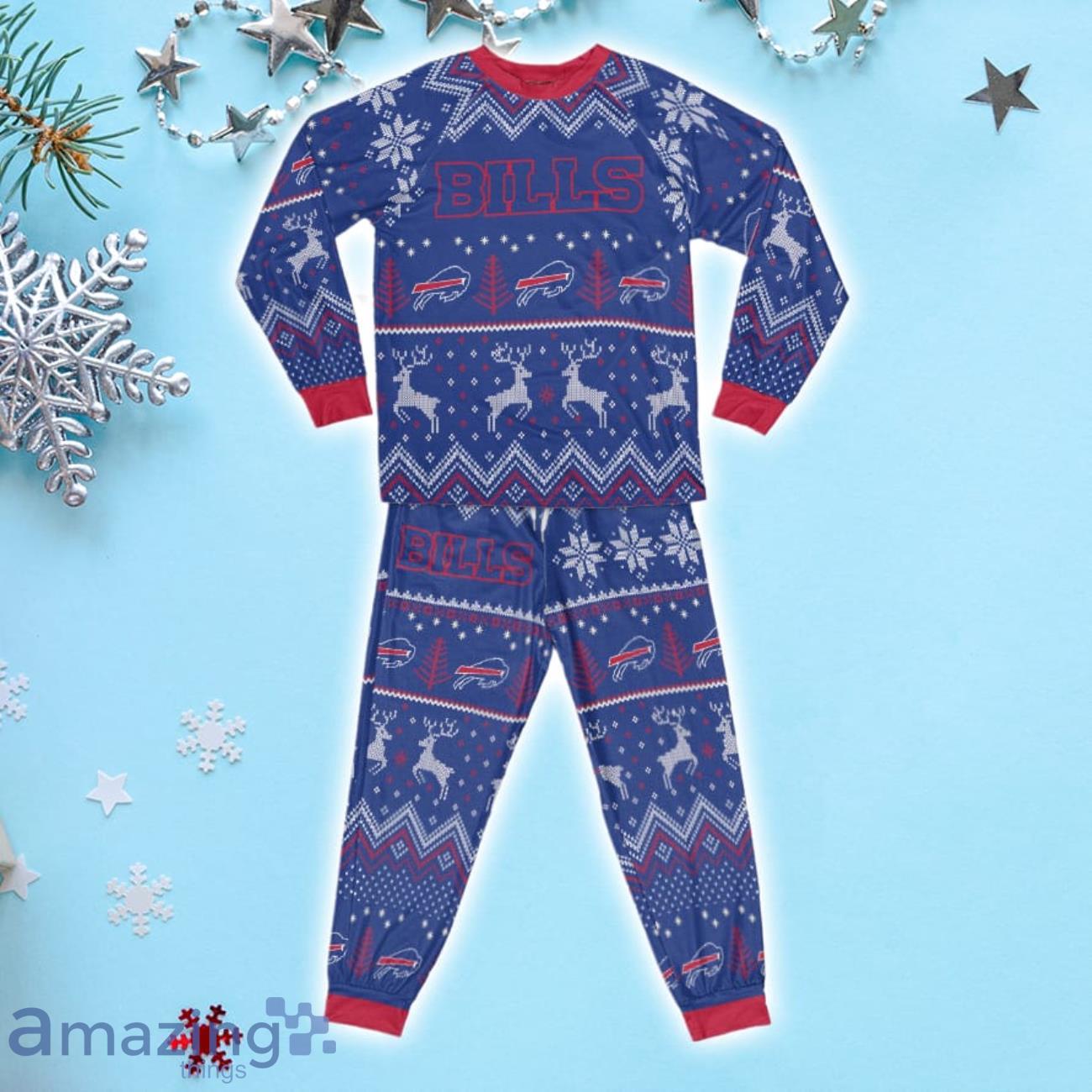 Buffalo Bills Ugly Christmas Raglan Pajamas Set image Buffalo Bills Ugly Christmas Raglan Pajamas Set Product Photo 2