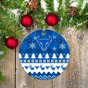 Buffalo Bulls Ceramic Ornament Christmas Pixel Art Tartan Background Product Photo 2