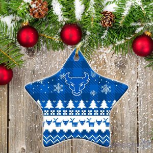Buffalo Bulls Ceramic Ornament Christmas Pixel Art Tartan Background Product Photo 1