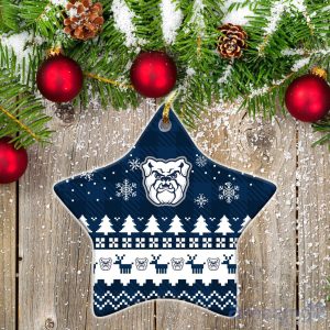 Butler Bulldogs Ceramic Ornament Christmas Pixel Art Tartan Background Product Photo 1