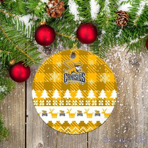 Canisius Golden Griffins Ceramic Ornament Christmas Pixel Art Tartan Background Product Photo 2