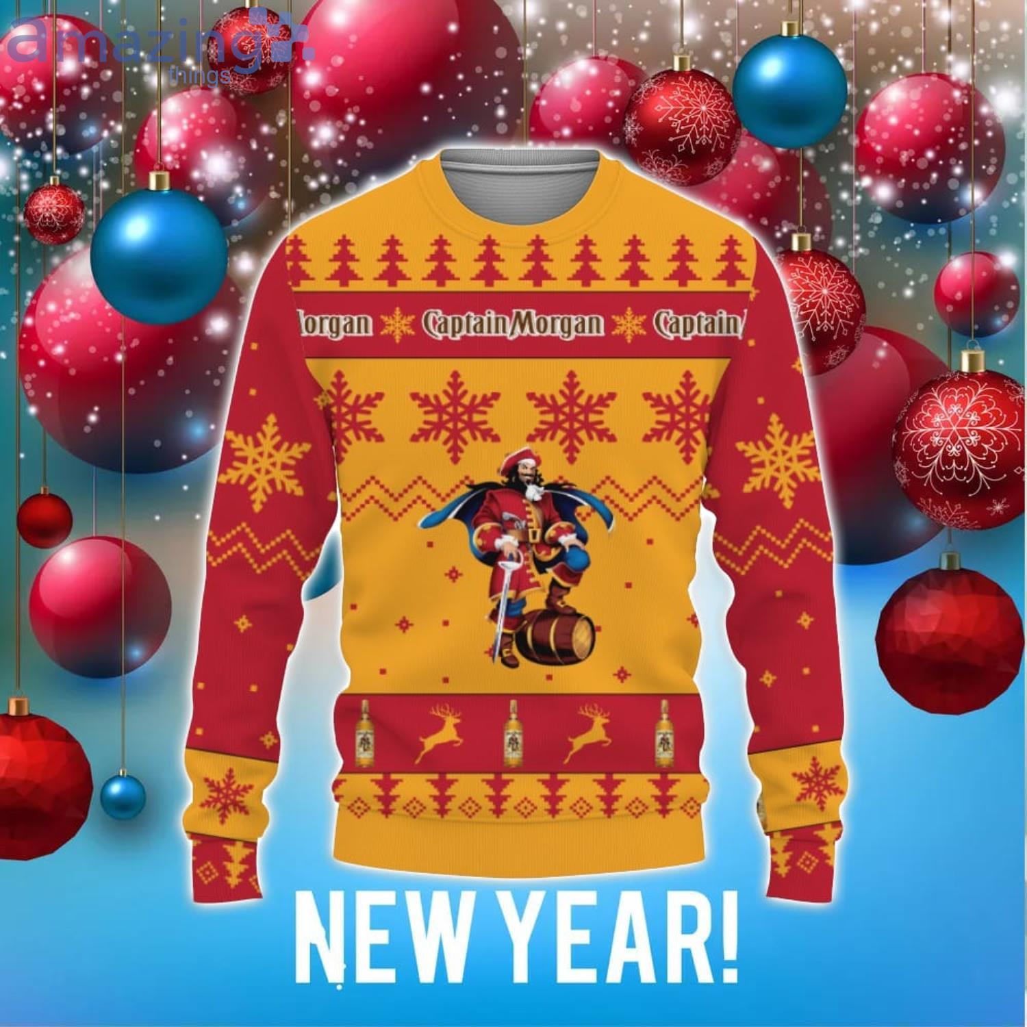 Captain Morgan Whiskey Big Snowflake Pattern Ugly Christmas 3D Sweater For Men And Women image Captain Morgan Whiskey Big Snowflake Pattern Ugly Christmas 3D Sweater For Men And Women Product Photo 1