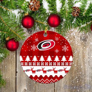Carolina Hurricanes Ceramic Ornament Christmas Pixel Art Tartan Background Product Photo 2