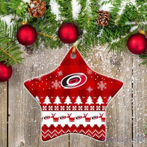 Carolina Hurricanes Ceramic Ornament Christmas Pixel Art Tartan Background Product Photo 1