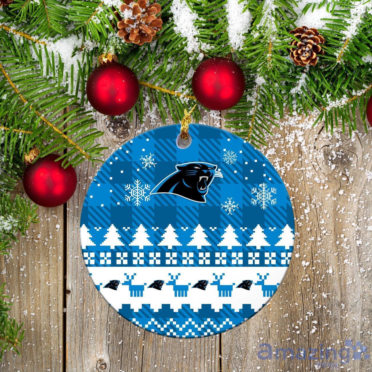 Carolina Panthers Circle And Star Ceramic Ornament All We Want For Christmas Is More Time For Football image Carolina Panthers Circle And Star Ceramic Ornament All We Want For Christmas Is More Time For Football Product Photo 2