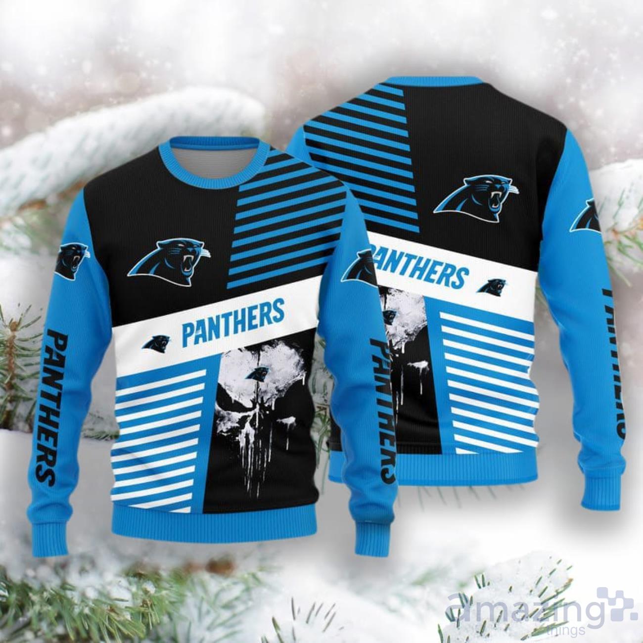 Carolina Panthers Skull Pattern Hot Trending Ugly Sweater For Fans image Carolina Panthers Skull Pattern Hot Trending Ugly Sweater For Fans Product Photo 1