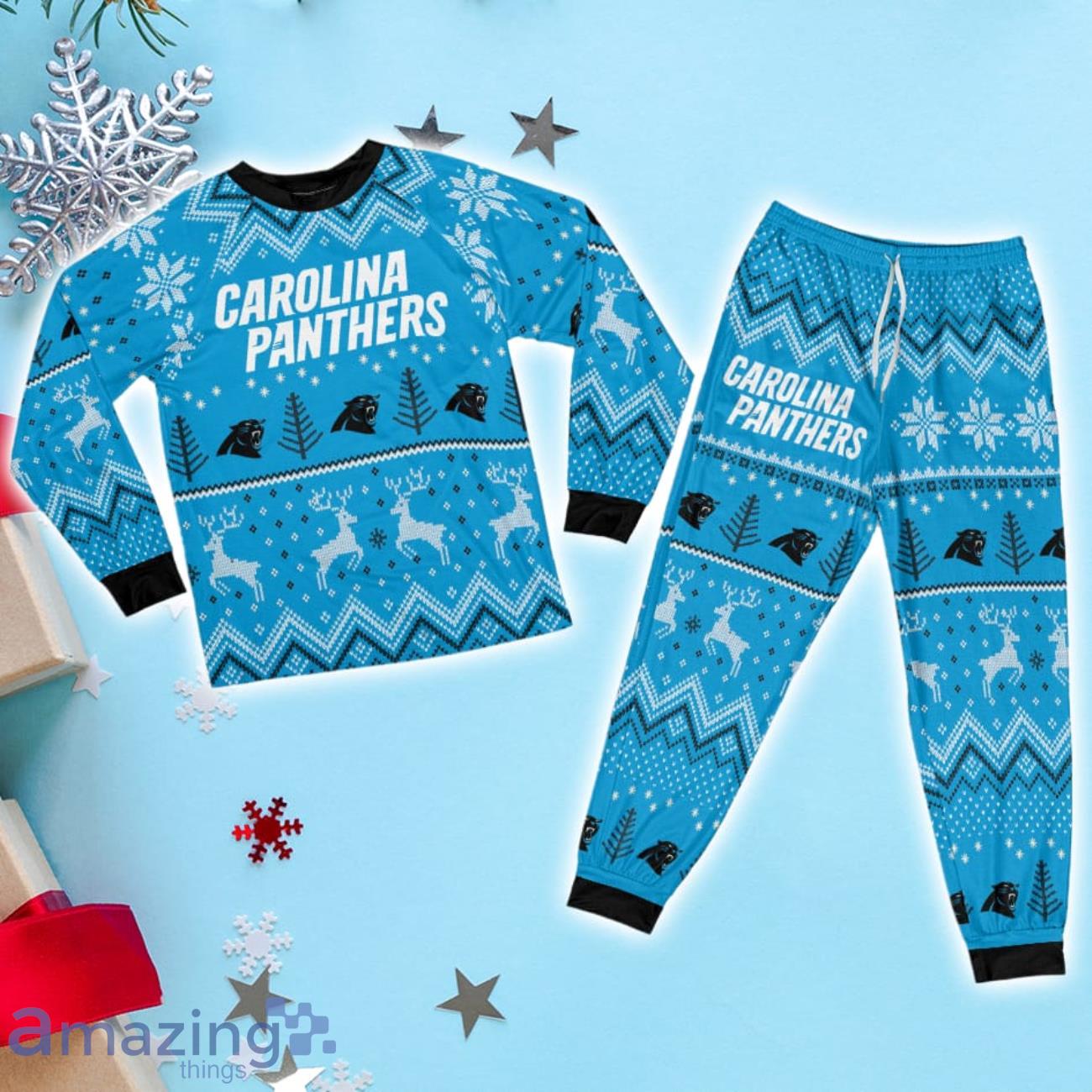 Carolina Panthers Ugly Christmas Raglan Pajamas Set