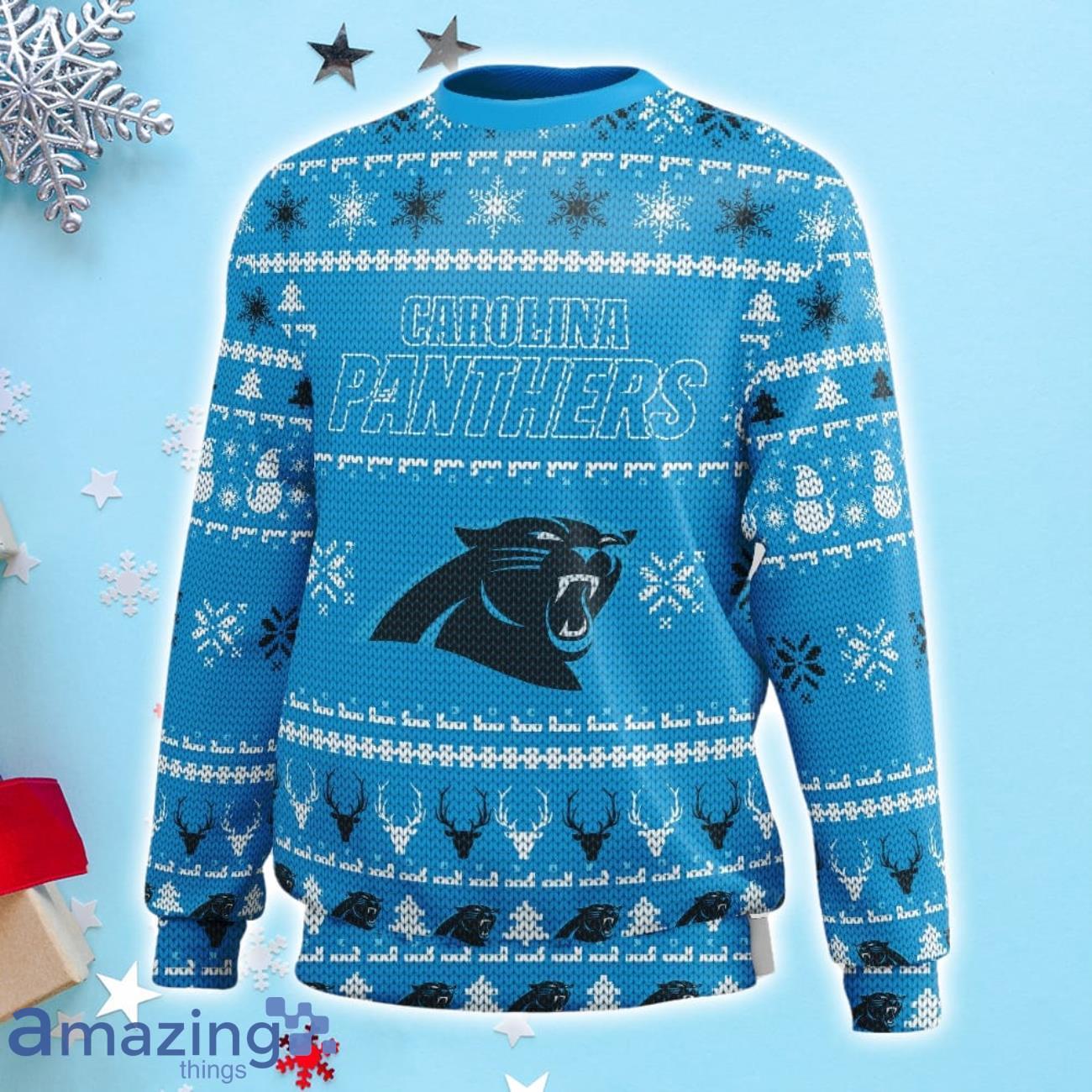 Carolina Panthers Football Team Logo Custom Name Christmas Gift All Over  Print Ugly Christmas Sweater