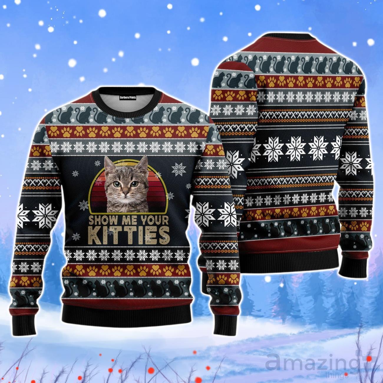 Cat Show Me Your Kitties Christmas Unisex Ugly Sweater image Cat Show Me Your Kitties Christmas Unisex Ugly Sweater Product Photo 1