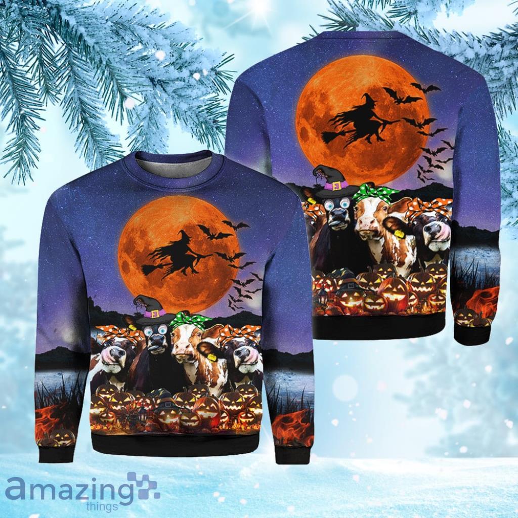 Cattle Lovers Halloween Crewneck Sweatshirt All Over Print Sweatshirt For Men And Women image Cattle Lovers Halloween Crewneck Sweatshirt All Over Print Sweatshirt For Men And Women Product Photo 1