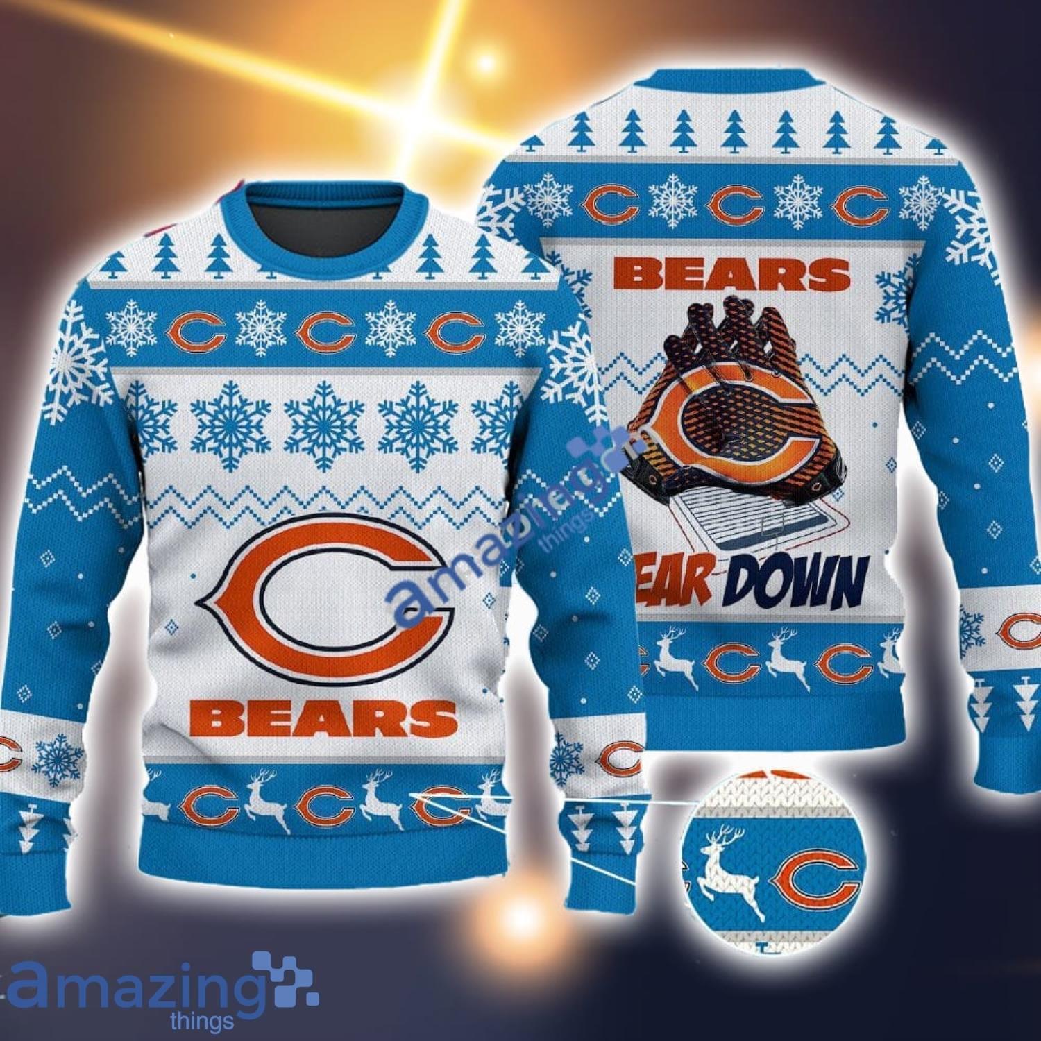 Chicago Bears Fans Logo Snowflake Pattern Ugly Christmas Sweater For Fans Blue image Chicago Bears Fans Logo Snowflake Pattern Ugly Christmas Sweater For Fans Blue Product Photo 1