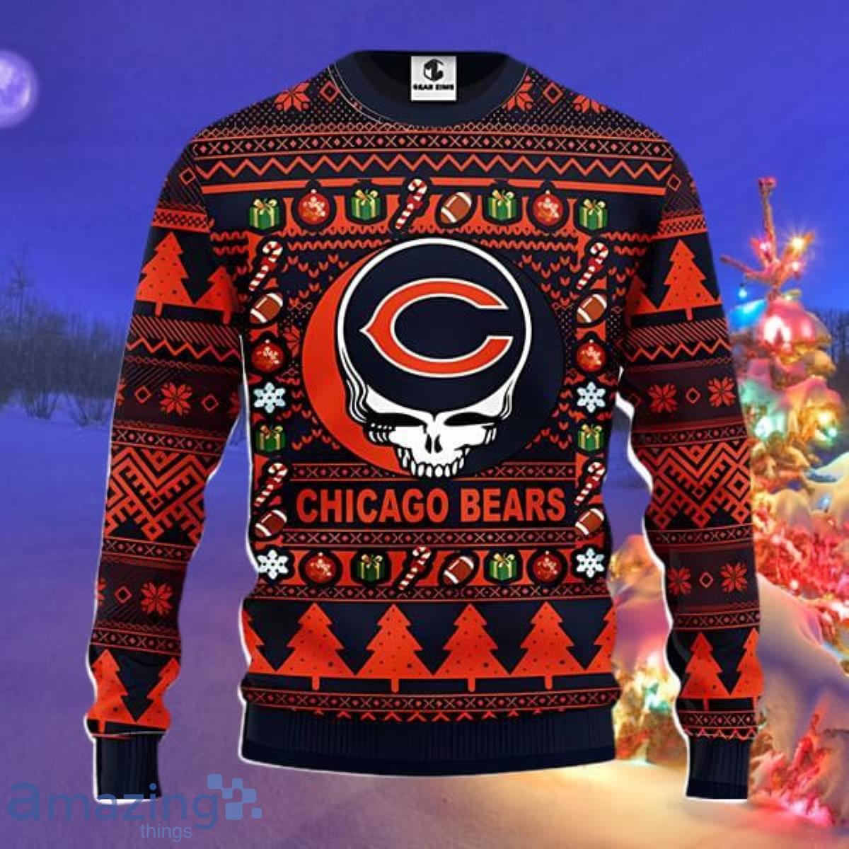 Chicago Bears Grateful Dead NFL Fleece Chicago Bears Party Ugly Christmas Sweater Impressive Gift Product Photo 1
