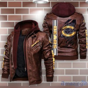 Chicago Bears Striped Style Leather Jacket For Fans Product Photo 2