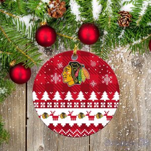 Chicago Blackhawks Ceramic Ornament Christmas Pixel Art Tartan Background Product Photo 2
