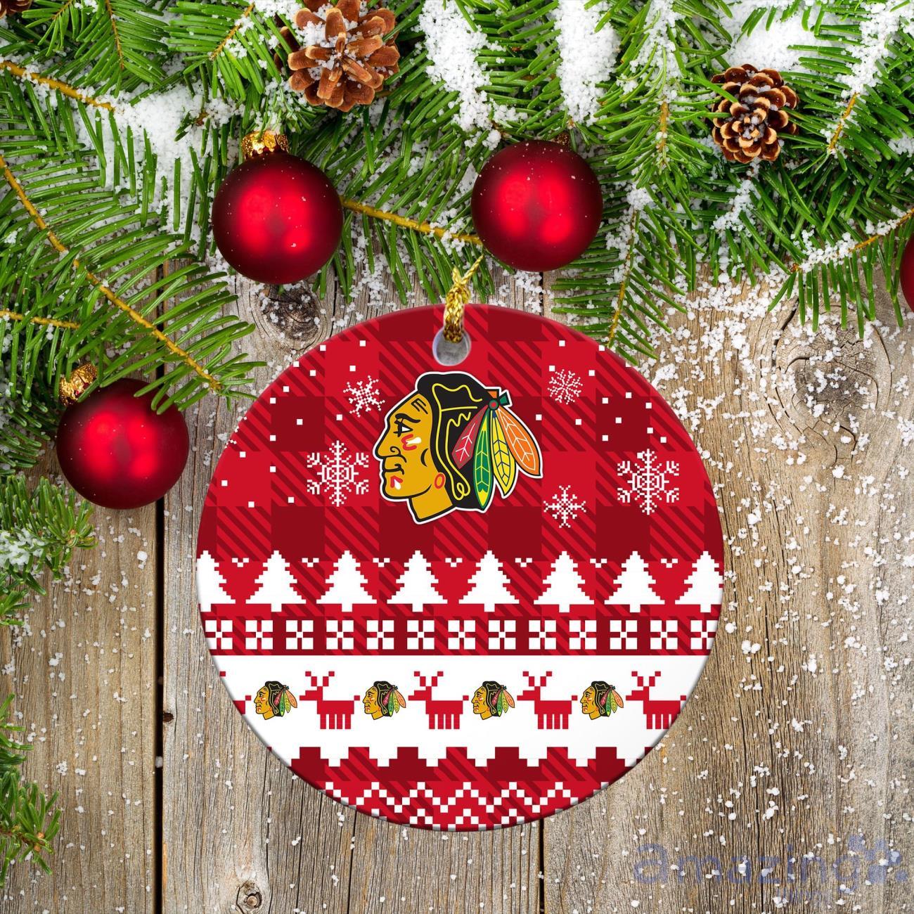 Chicago Blackhawks Ceramic Ornament Christmas Pixel Art Tartan Background image Chicago Blackhawks Ceramic Ornament Christmas Pixel Art Tartan Background Product Photo 2