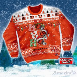 Cincinnati Bengals NFL Christmas Hohoho Ugly Christmas Sweater Custom Name Product Photo 2