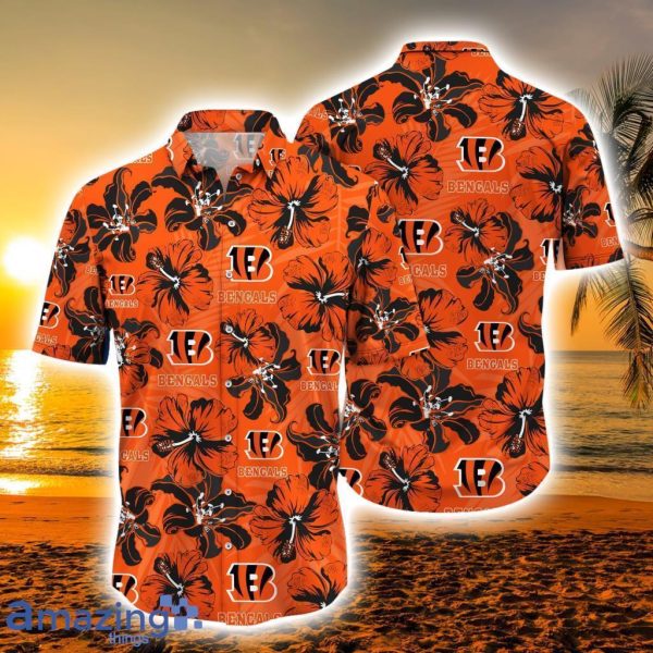 NFL Cincinnati Bengals Orange Tropical Flowers Short Sleeve Hawaiian Shirt  And Short