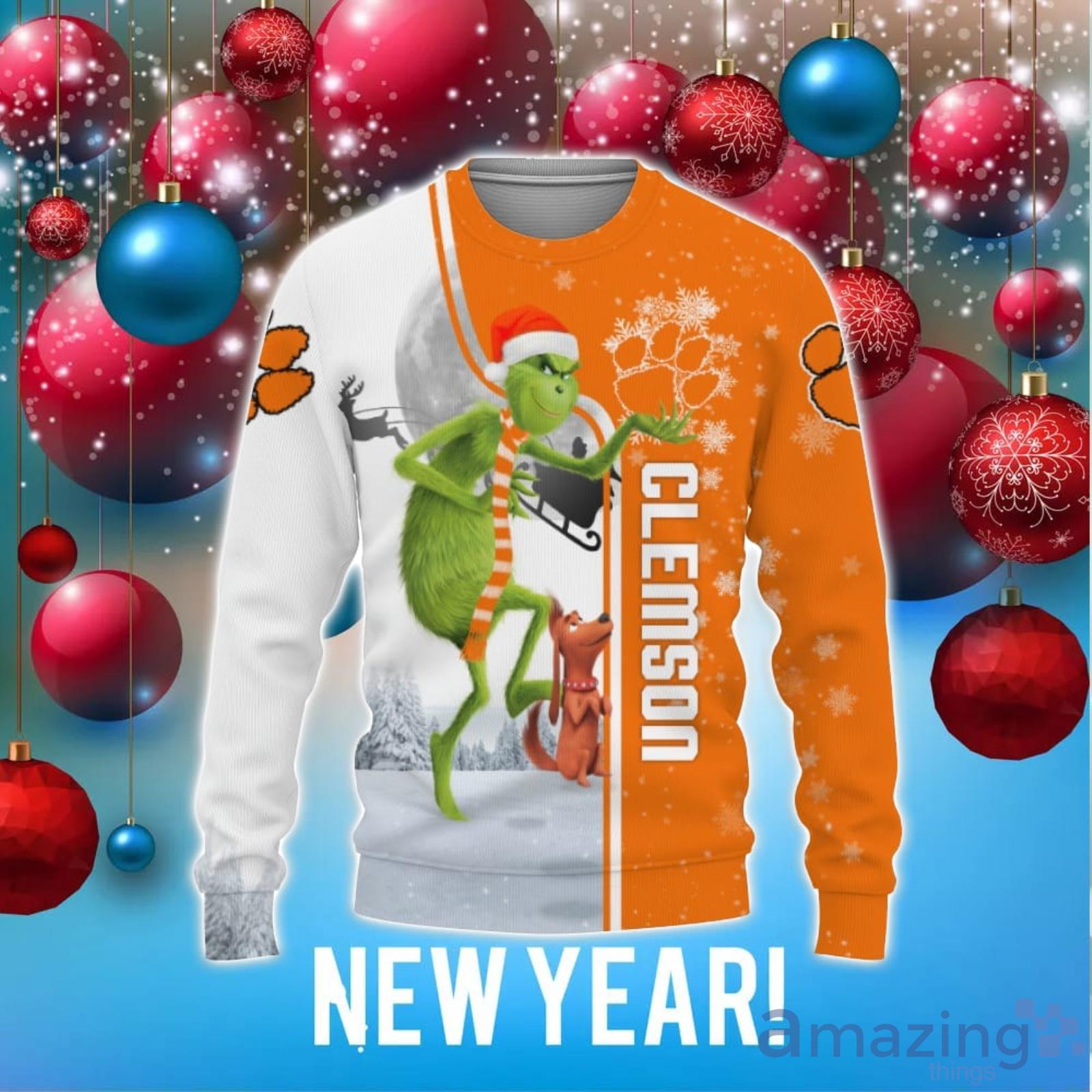Clemson Tigers Grinch Funny 3D Sweater Unisex Christmas Gift image Clemson Tigers Grinch Funny 3D Sweater Unisex Christmas Gift Product Photo 1
