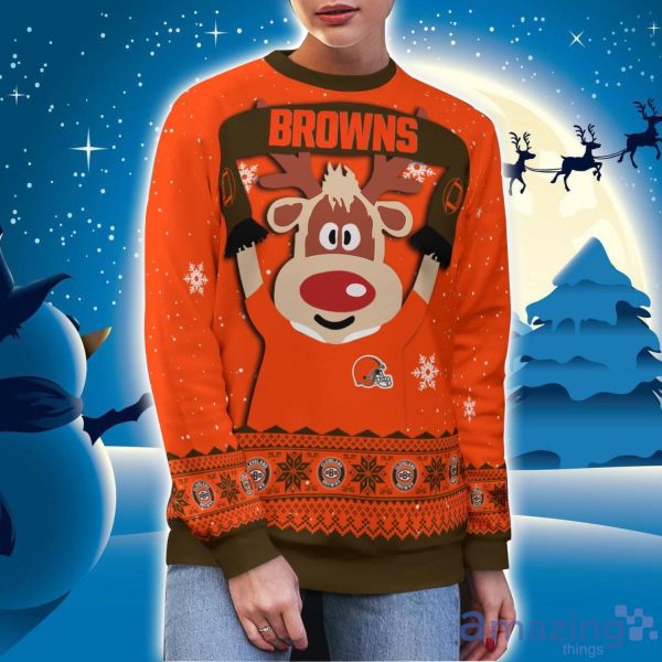 Cleveland Browns Cute Reindeer Ugly Christmas Sweater Christmas Party Gift Product Photo 2