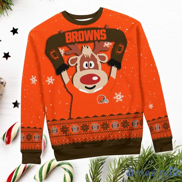 Cleveland Browns Cute Reindeer Ugly Christmas Sweater Christmas Party Gift Product Photo 3