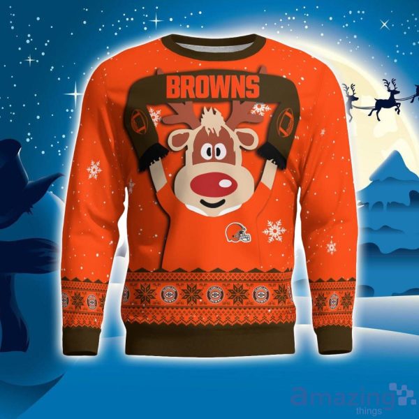 Cleveland Browns Cute Reindeer Ugly Christmas Sweater Christmas Party Gift Product Photo 1