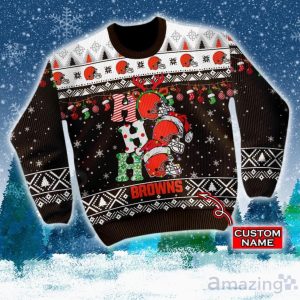 Cleveland Browns NFL Christmas Hohoho Ugly Christmas Sweater Custom Name Product Photo 2