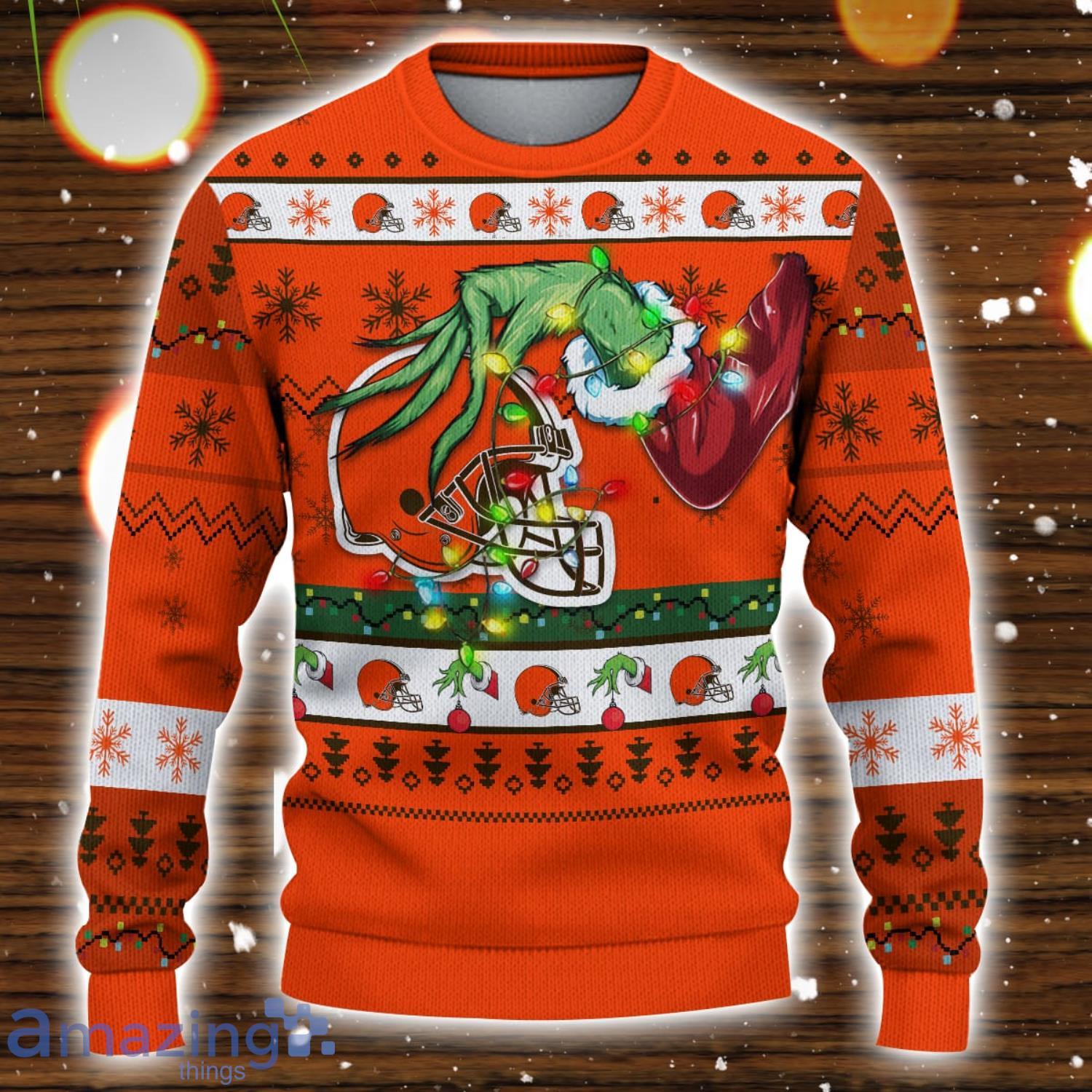 Cleveland Browns NFL Grinch Hand Funny Christmas Gift Ugly Christmas Sweater Gift Ideas For Fans image Cleveland Browns NFL Grinch Hand Funny Christmas Gift Ugly Christmas Sweater Gift Ideas For Fans Product Photo 2