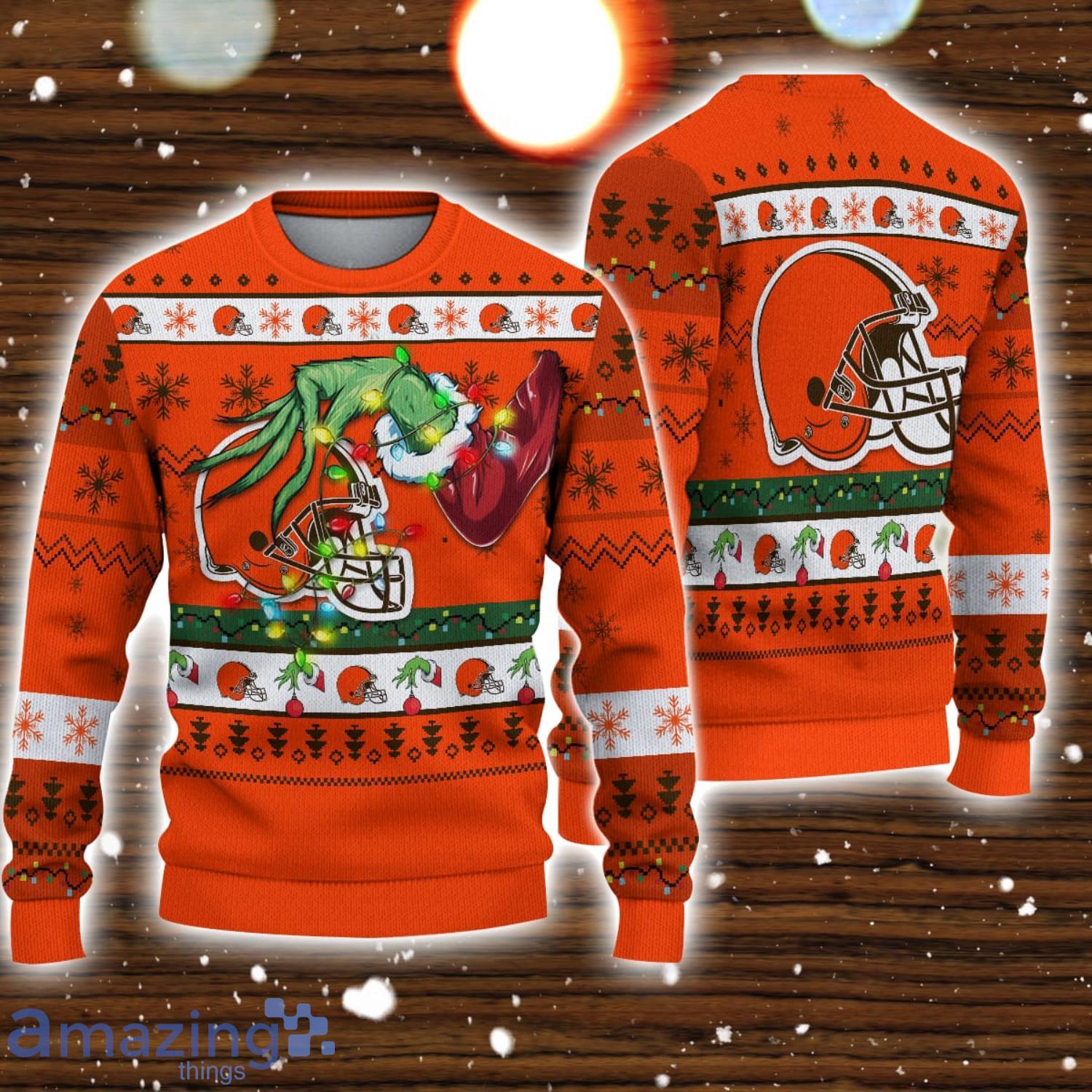 Cleveland Browns NFL Grinch Hand Funny Christmas Gift Ugly Christmas Sweater Gift Ideas For Fans image Cleveland Browns NFL Grinch Hand Funny Christmas Gift Ugly Christmas Sweater Gift Ideas For Fans Product Photo 3