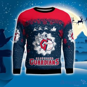 Cleveland Guardians Santa sleigh driving reindeer Pattern Ugly Christmas Sweater Product Photo 1