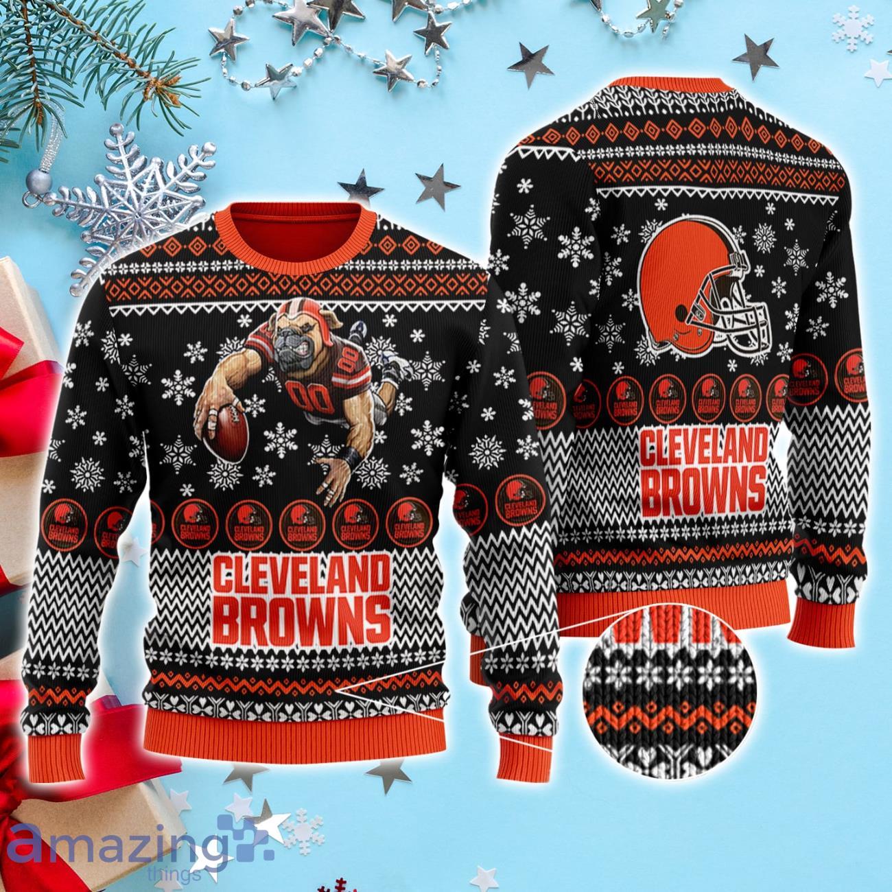 For Fans Cleveland Browns Christmas Tree Pattern Ugly Christmas