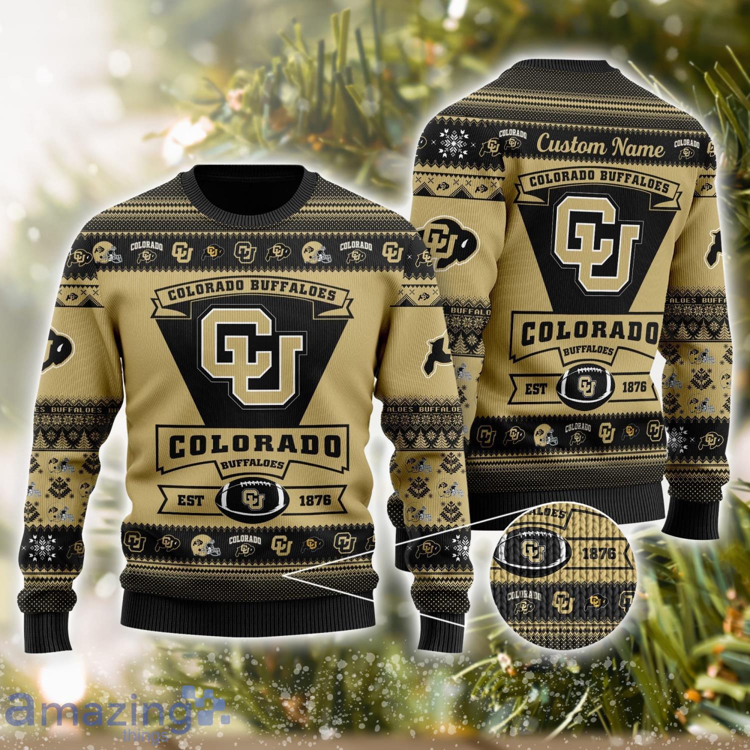 Colorado Buffaloes Football Team Logo Custom Name Christmas Gift 3D Sweater image Colorado Buffaloes Football Team Logo Custom Name Christmas Gift 3D Sweater Product Photo 1