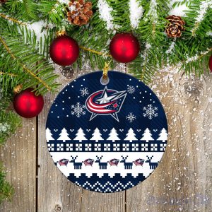 Columbus Blue Jackets Ceramic Ornament Christmas Pixel Art Tartan Background Product Photo 2