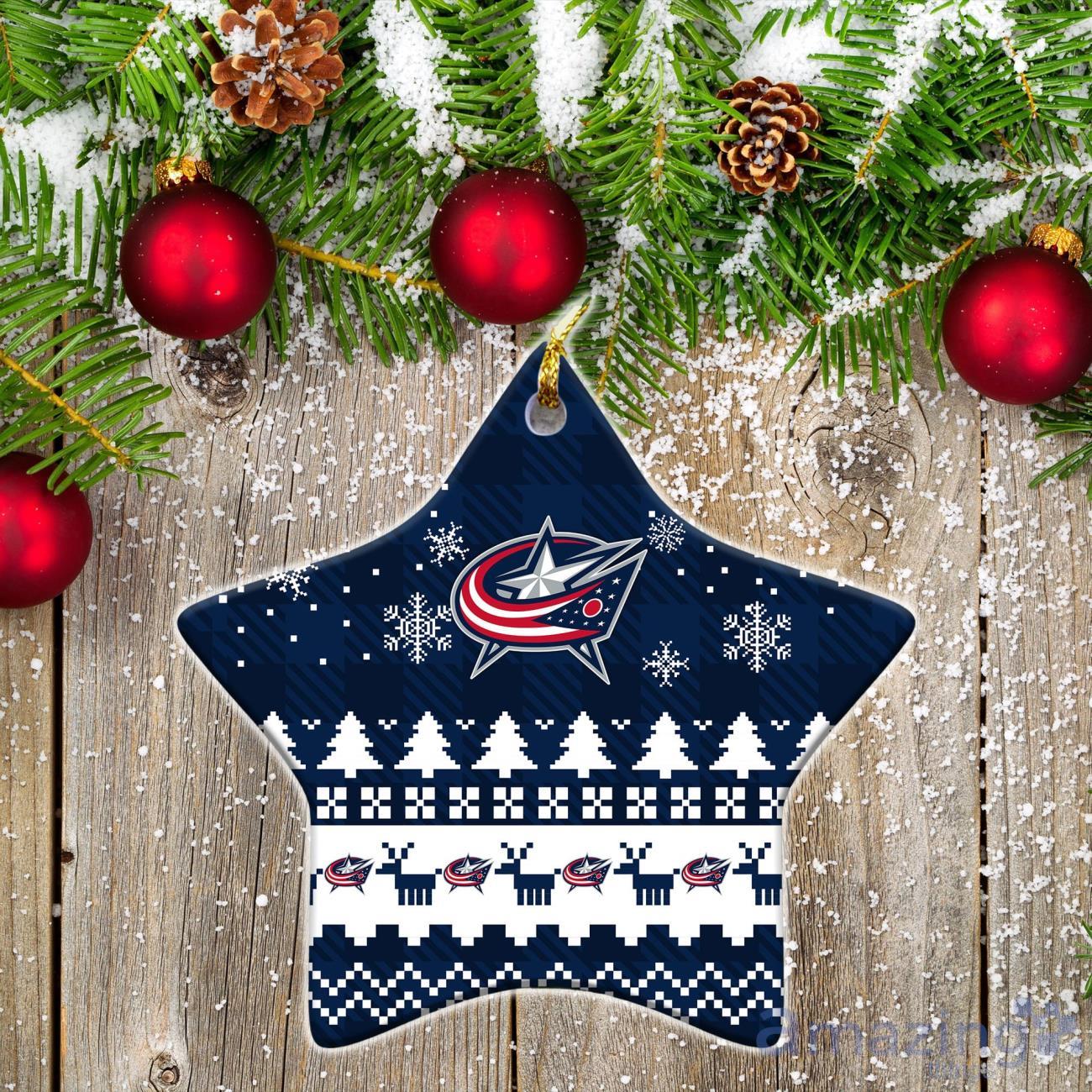 Columbus Blue Jackets Ceramic Ornament Christmas Pixel Art Tartan Background image Columbus Blue Jackets Ceramic Ornament Christmas Pixel Art Tartan Background Product Photo 1