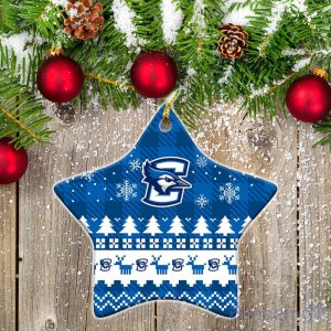 Creighton Bluejays Ceramic Ornament Christmas Pixel Art Tartan Background Product Photo 1