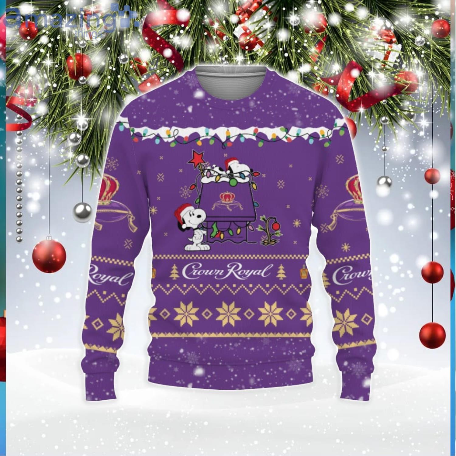 Crown Royal Whiskey American Whiskey Beers Merry Christmas Snoopy House Cute Gift 3D Ugly Christmas Sweater Product Photo 1