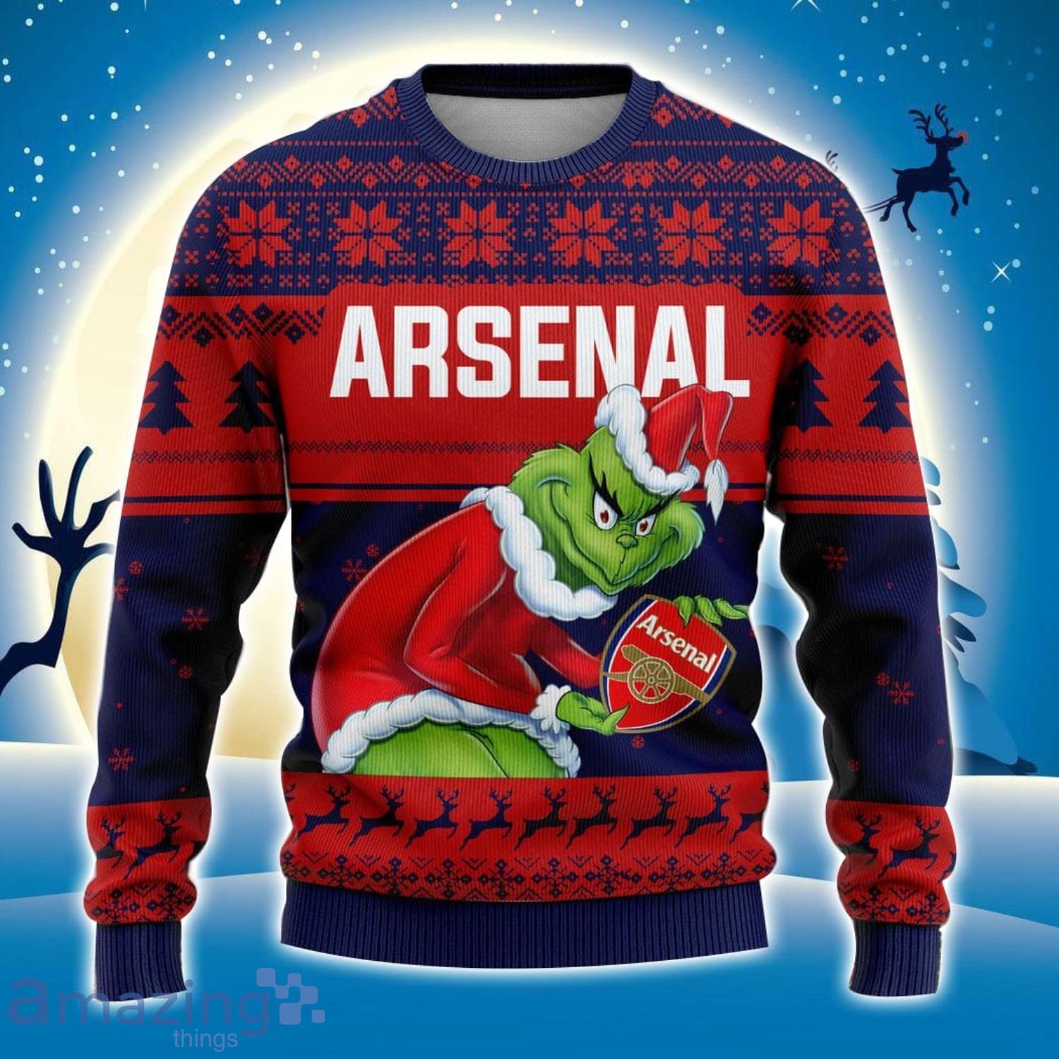 Custom Name And Number EPL Arsenal Grinch Ugly Christmas Sweater All Over Print Trending Sweater For Fan image Custom Name And Number EPL Arsenal Grinch Ugly Christmas Sweater All Over Print Trending Sweater For Fan Product Photo 2