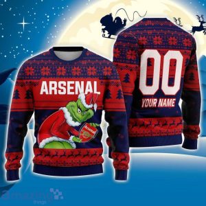 Custom Name And Number EPL Arsenal Grinch Ugly Christmas Sweater All Over Print Trending Sweater For Fan Product Photo 1