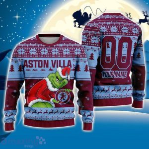 Custom Name And Number EPL Aston Villa Grinch Ugly Christmas Sweater All Over Print Trending Sweater For Fan Product Photo 1