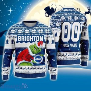 Custom Name And Number EPL Brighton Grinch Ugly Christmas Sweater All Over Print Trending Sweater For Fan Product Photo 1