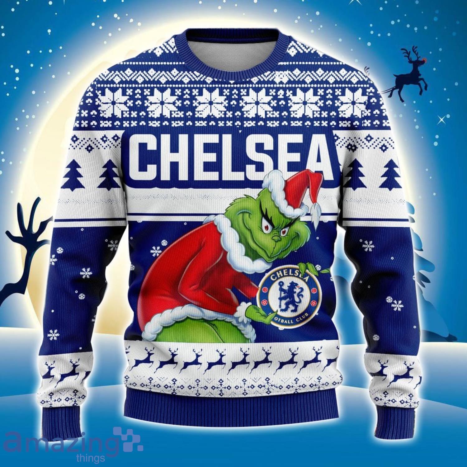 Custom Name And Number EPL Chelsea Grinch Ugly Christmas Sweater All Over Print Trending Sweater For Fan image Custom Name And Number EPL Chelsea Grinch Ugly Christmas Sweater All Over Print Trending Sweater For Fan Product Photo 2
