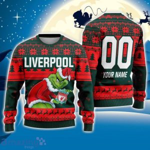 Custom Name And Number EPL Liverpool Grinch Ugly Christmas Sweater All Over Print Trending Sweater For Fan Product Photo 1