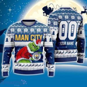 Custom Name And Number EPL Man City Grinch Ugly Christmas Sweater All Over Print Trending Sweater For Fan Product Photo 1