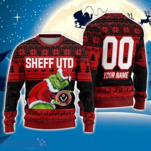 Custom Name And Number EPL Sheff UTD Grinch Ugly Christmas Sweater All Over Print Trending Sweater For Fan Product Photo 1
