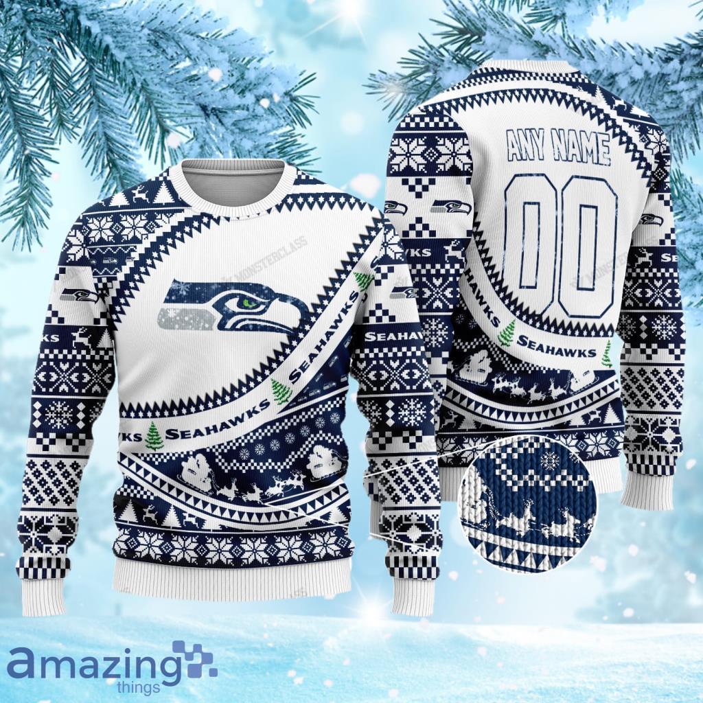 NFL Seattle Seahawks Turtleneck 3D Knitted Christmas Sweater Custom Number  And Name - YesItCustom