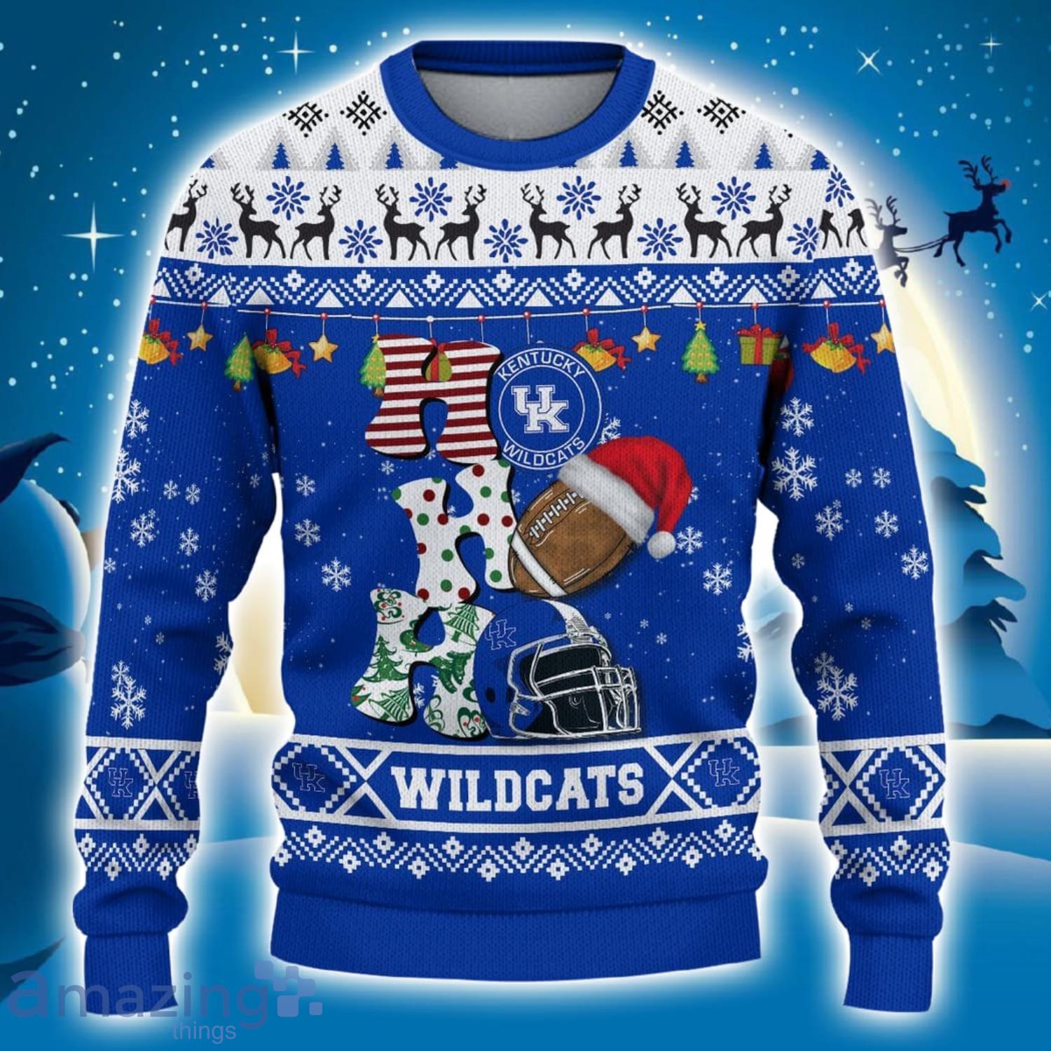 Custom Name For NCAA Fans Kentucky Wildcats HO HO HO Ugly Christmas Sweater Funny Christmas Gift image Custom Name For NCAA Fans Kentucky Wildcats HO HO HO Ugly Christmas Sweater Funny Christmas Gift Product Photo 2