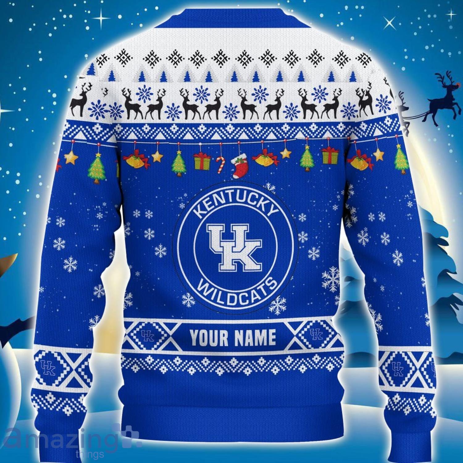 Custom Name For NCAA Fans Kentucky Wildcats HO HO HO Ugly Christmas Sweater Funny Christmas Gift image Custom Name For NCAA Fans Kentucky Wildcats HO HO HO Ugly Christmas Sweater Funny Christmas Gift Product Photo 3