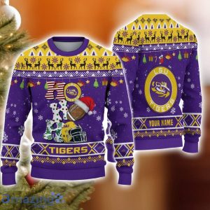 Custom Name For NCAA Fans LSU Tigers HO HO HO Ugly Christmas Sweater Funny Christmas Gift Product Photo 1