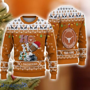 Custom Name For NCAA Fans Texas Longhorns HO HO HO Ugly Christmas Sweater Funny Christmas Gift Product Photo 1